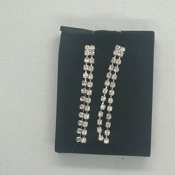 Rhinestone Silver-Tone Dangling Earrings - Picture 2 of 2